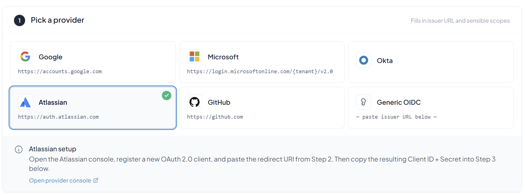 Pick Atlassian as IDP