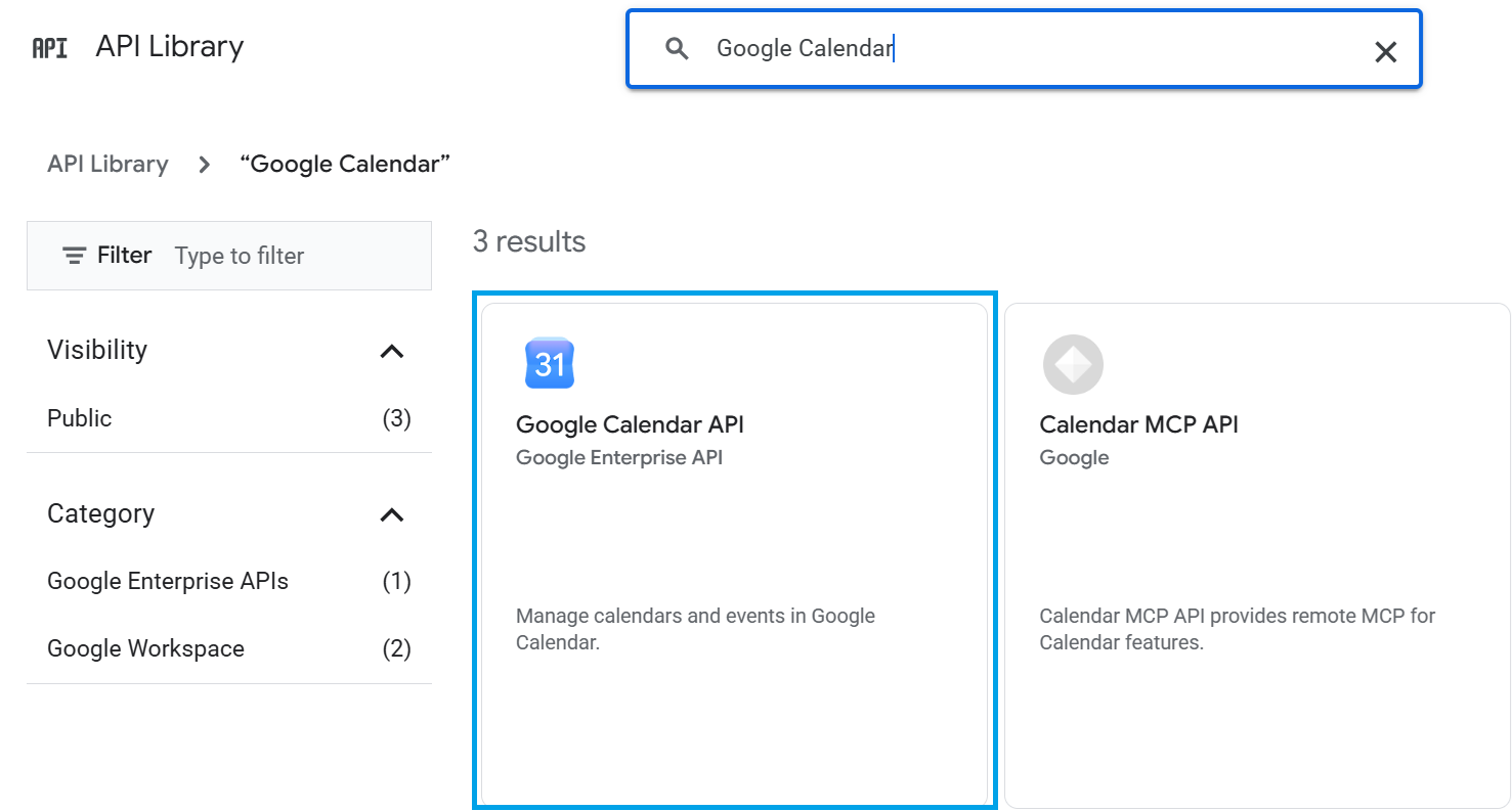 Google Calendar API search