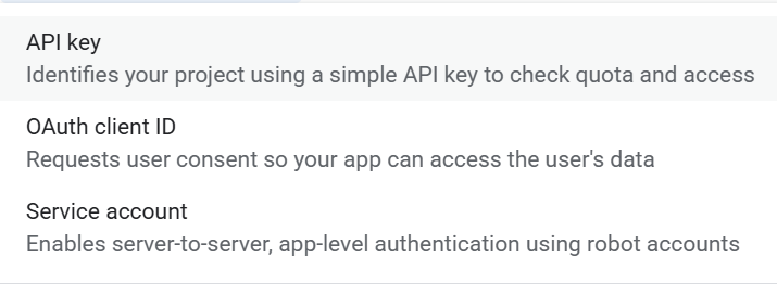Create credentials menu