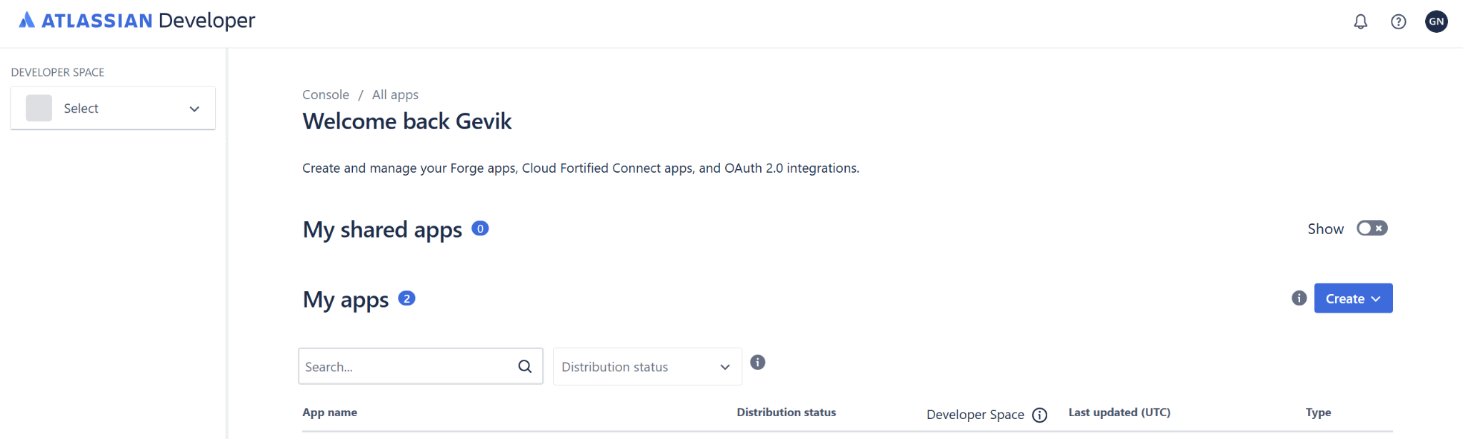 Atlassian Developer console