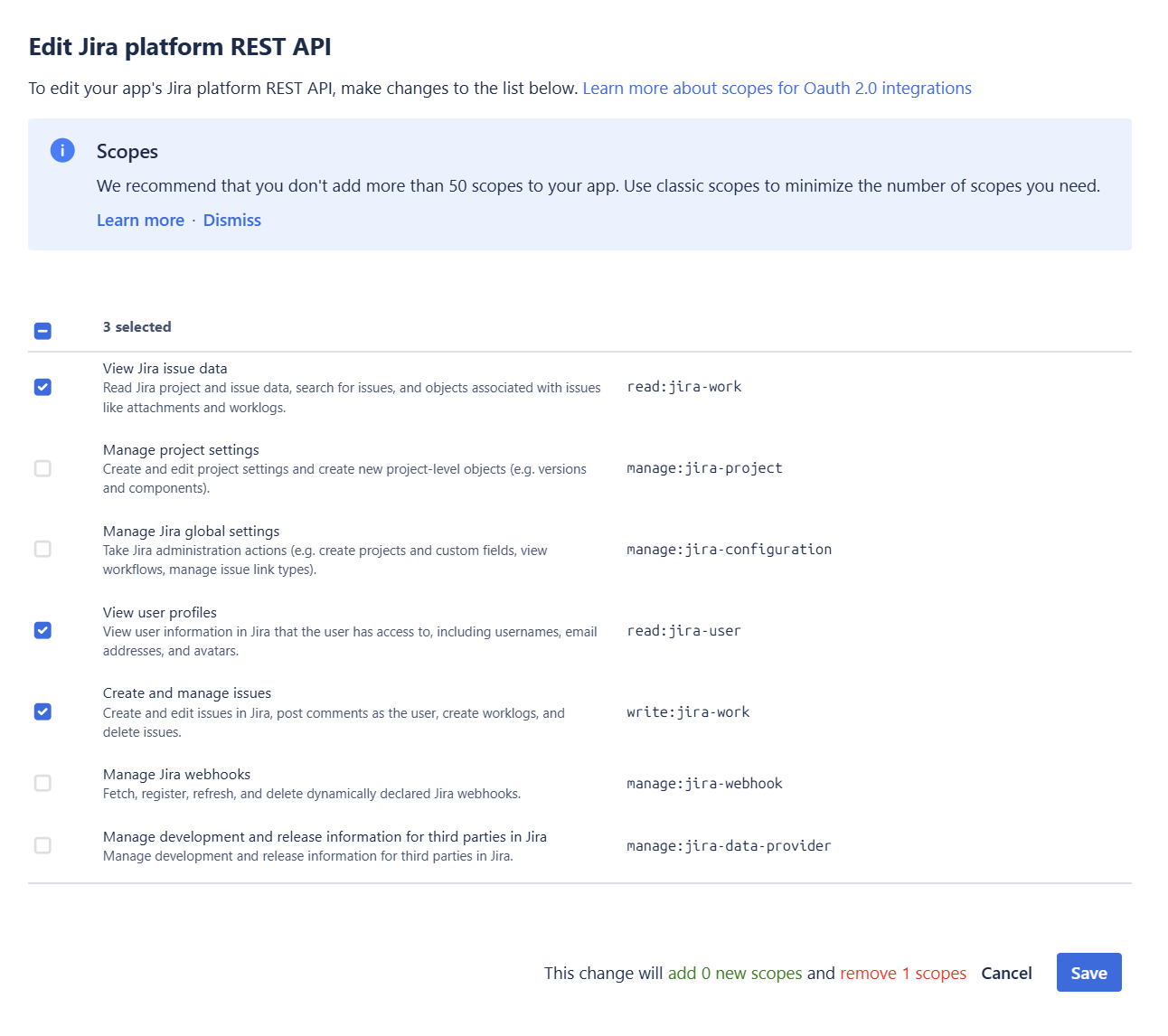 Edit Jira scopes