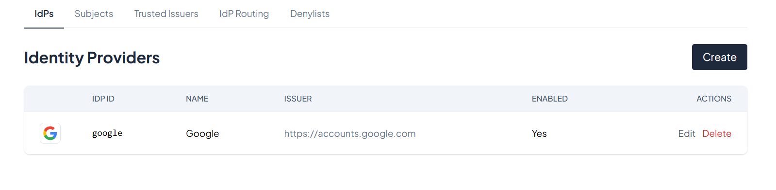 Identity providers list