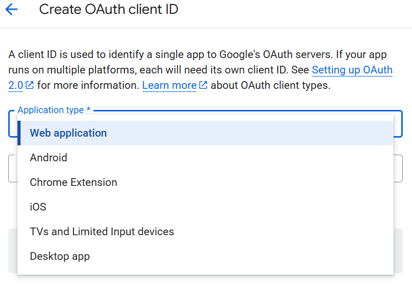 OAuth app type — Web application