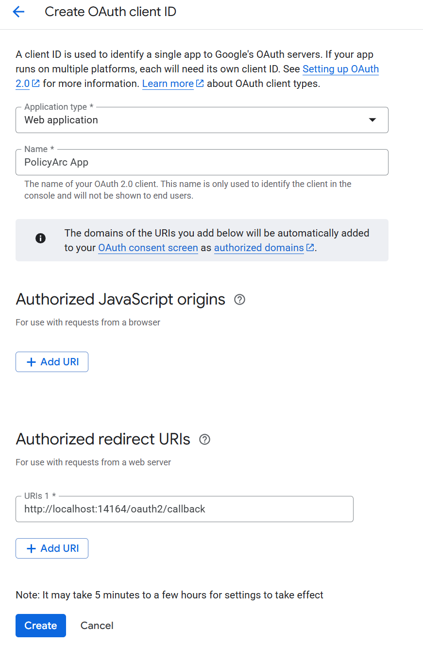 OAuth client create form