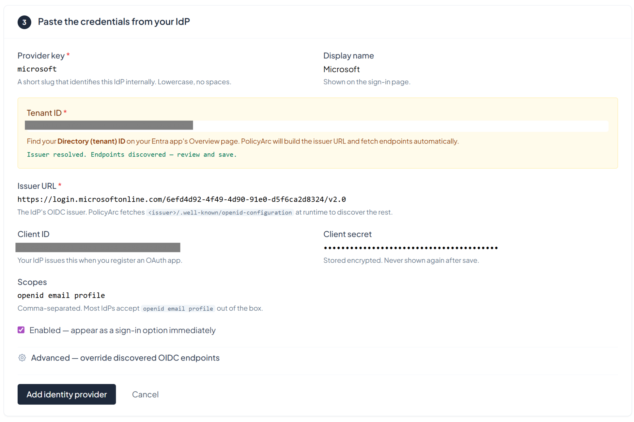 Paste credentials with issuer resolved