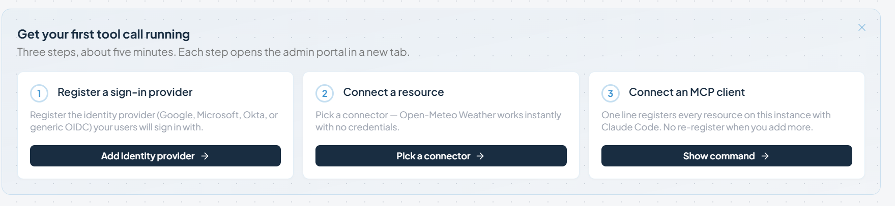 Quick setup panel