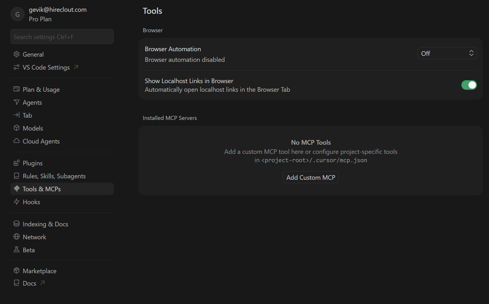 Tools & MCPs menu